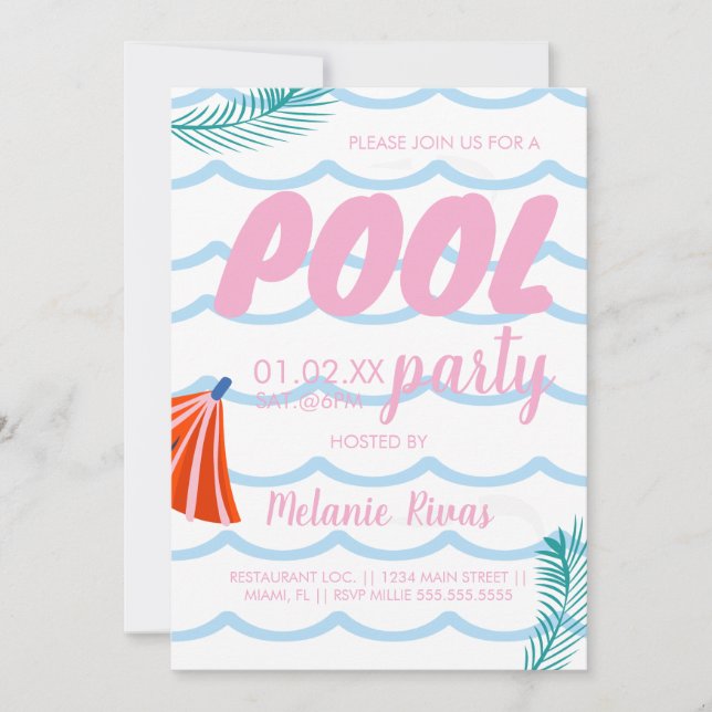 Invitation Anniversaire d'été Piscine Plage Vagues (Devant)