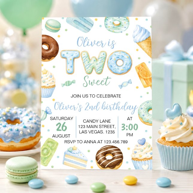 Invitation anniversaire deux gâteaux pastel doux (Créateur téléchargé)