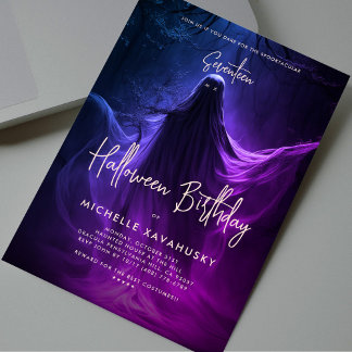 Invitation Anniversaire d'Halloween adulte Fantôme bleu viole