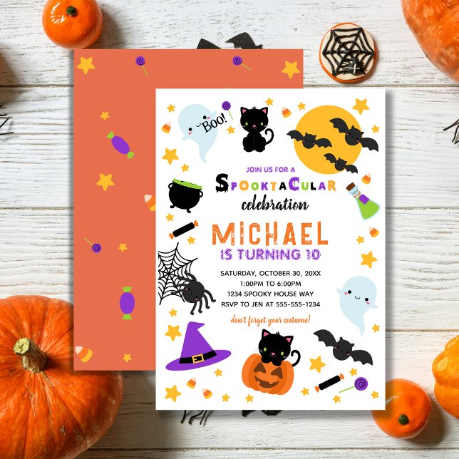 Invitation Anniversaire d'Halloween orange blanc (Créateur téléchargé)