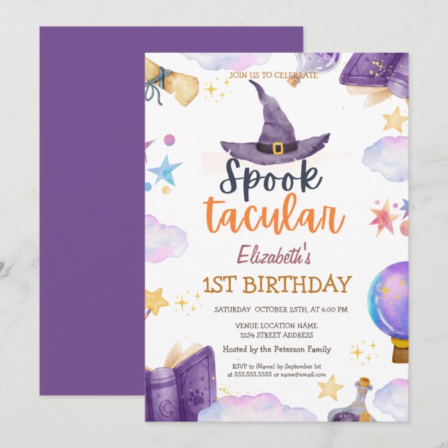Invitation Anniversaire d'Halloween Spook Tacular aquarelle  (Devant / Derrière)