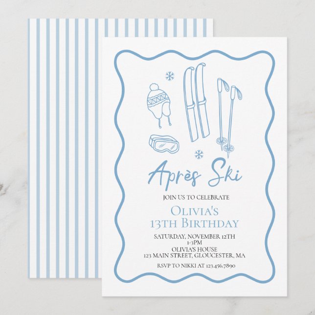 Invitation Anniversaire d'hiver Après Ski (Devant / Derrière)