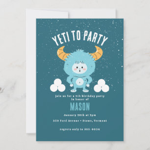 Invitation Anniversaire d'hiver Blue Boy Neige "Yeti to Party