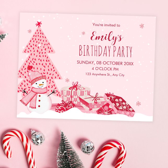 Invitation Anniversaire d'hiver ludique rose (Créateur téléchargé)