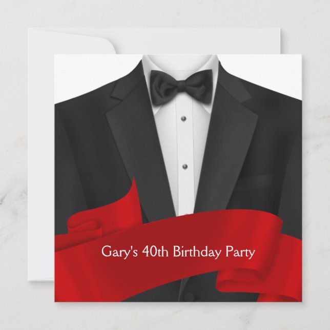 Invitation Anniversaire d'homme en smoking noir (Devant)