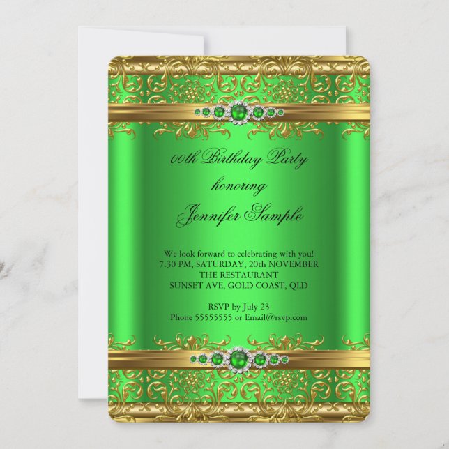 Invitation Anniversaire Diamant Damassé Or Vert Citron Élégan (Devant)