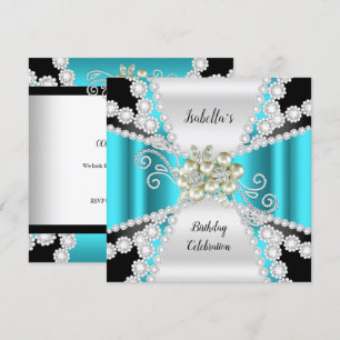 Invitation Anniversaire Diamant Noir Blanc Perle Turquoise Él