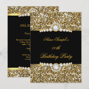 Invitation Anniversaire Diamant Noir Or Pailleté Élégant