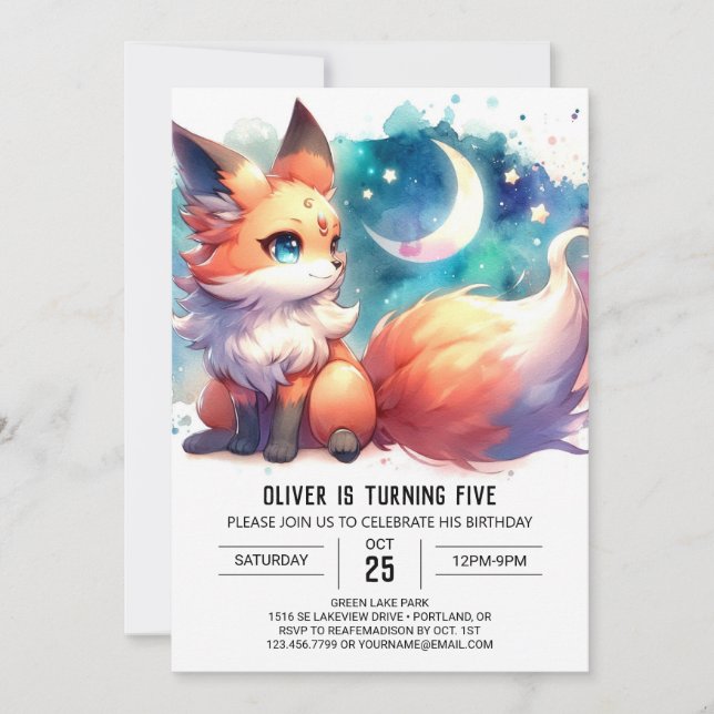 Invitation Anniversaire Digital Pastel Fox (Devant)