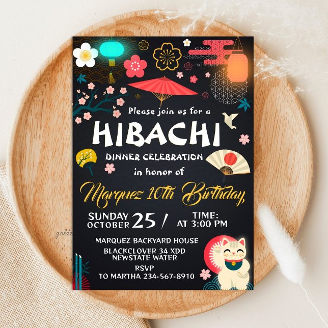 Invitation Anniversaire Dîner Hibachi Japonais  (Japanese Hibachi Dinner Birthday Invitation
)