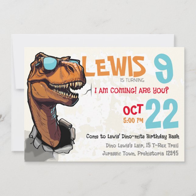 Invitation Anniversaire Dino-mite : Rugir avec le T-Rex (Devant)