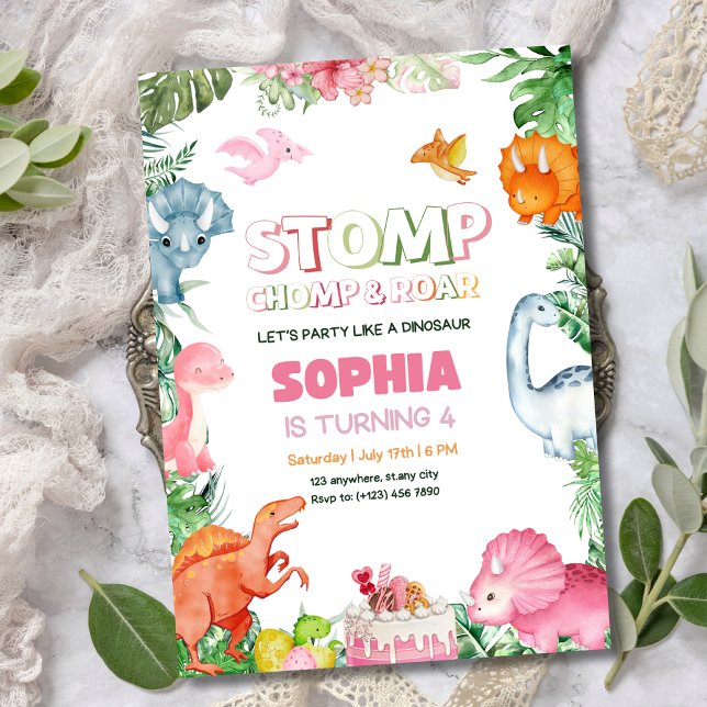 Invitation Anniversaire Dinosaur fille Dinosaure r (Créateur téléchargé)