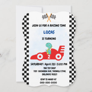 Invitation Anniversaire Dinosaur voiture de course garçon cou