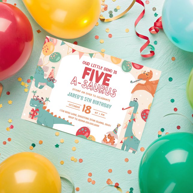 Invitation Anniversaire Dinosaure Cinq. Cute Dino  (Dinosaur Birthday Invitation Five. Cute Dino 5th Party Invite. Printable Boy Modern Digital Download)