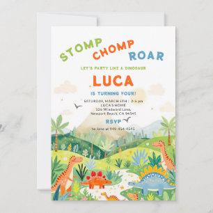 Invitation Anniversaire Dinosaure Dino Land Mignon Coloré Ver