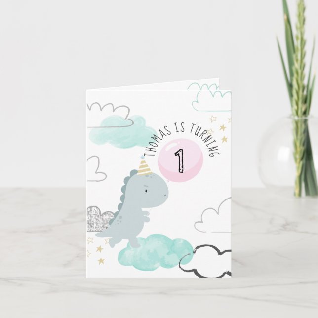 Invitation anniversaire dinosaure mignon personnal (Devant)