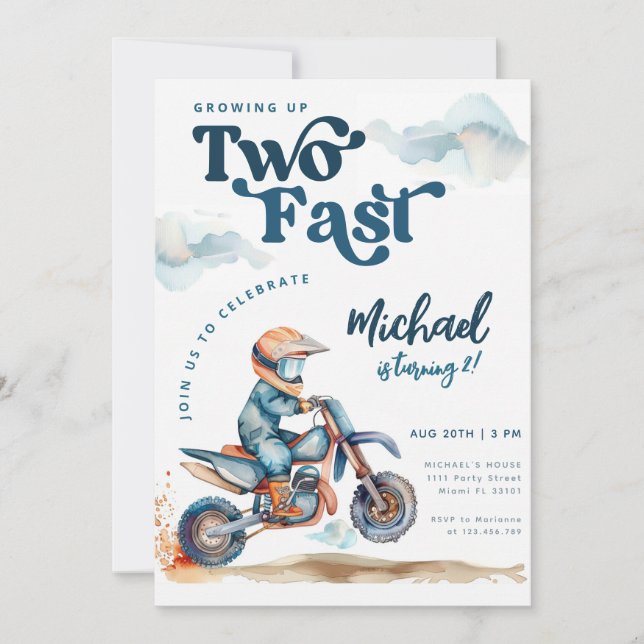 Invitation Anniversaire Dirt Bike Deux Trop Vite (Devant)
