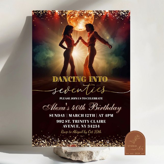 Invitation Anniversaire disco danse groovy or 70s (Créateur téléchargé)