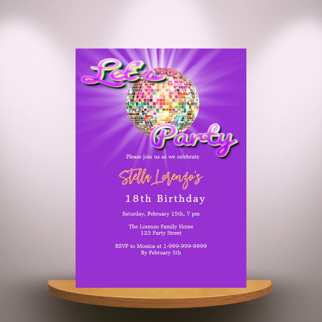 Invitation Anniversaire Disco fête rose violet (Créateur téléchargé)