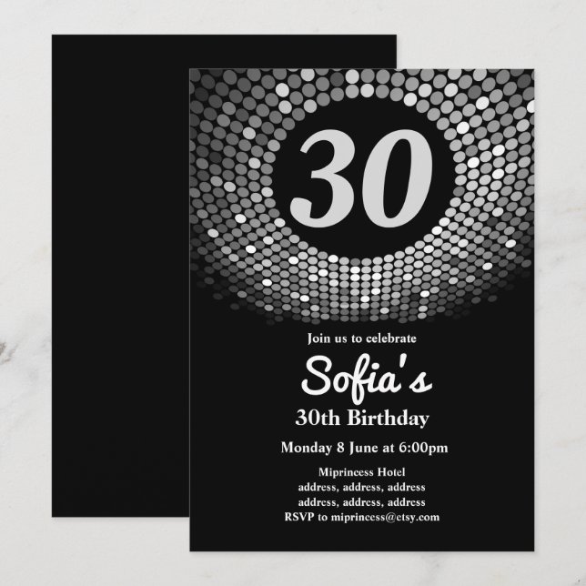 invitation anniversaire disco, vintage, danse (Devant / Derrière)