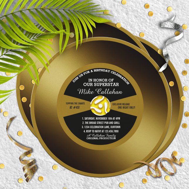 Invitation anniversaire disque vinyle 45 Gold Reco (Créateur téléchargé)