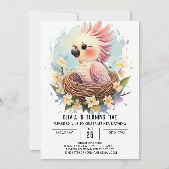 Invitation Anniversaire d'oiseaux modifiables moderne (Devant)