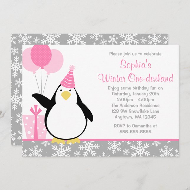 Invitation Anniversaire d'Onederland d'hiver de flocons de (Devant / Derrière)