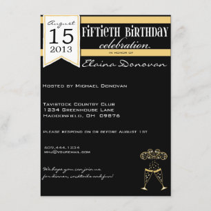 Invitation Anniversaire d'or, blanc et noir de Champagne