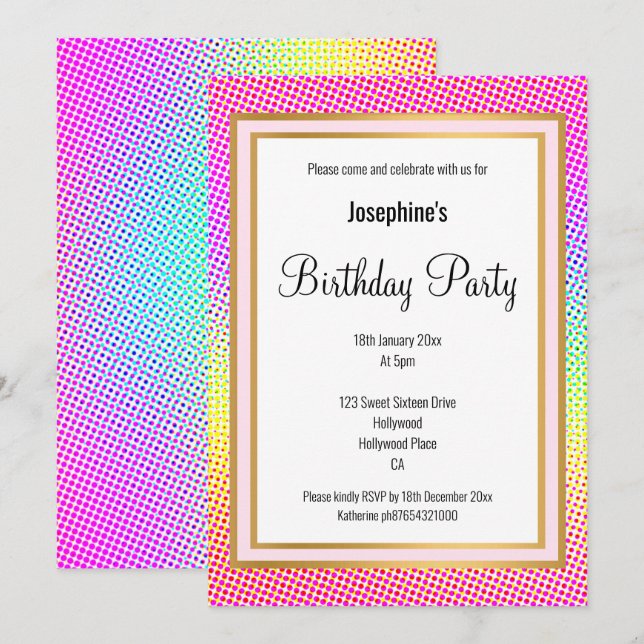 INVITATION ANNIVERSAIRE D'OR EN PLAIN CLAIR ÉLÉGANT (Devant / Derrière)