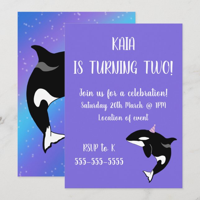 Invitation Anniversaire d'Orca (Devant / Derrière)