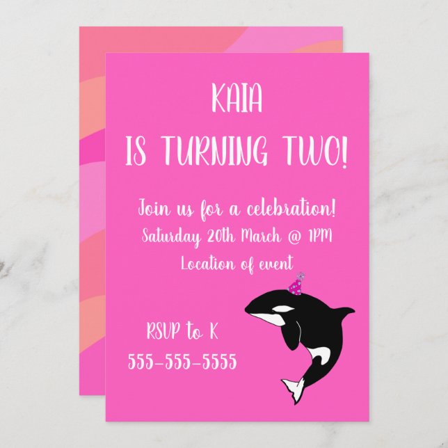 Invitation Anniversaire d'Orca (Devant / Derrière)