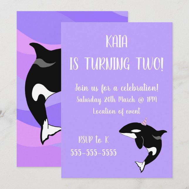 Invitation Anniversaire d'Orca (Devant / Derrière)