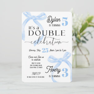 Invitation Anniversaire Double de Frères et Sœurs Bleu Coquet