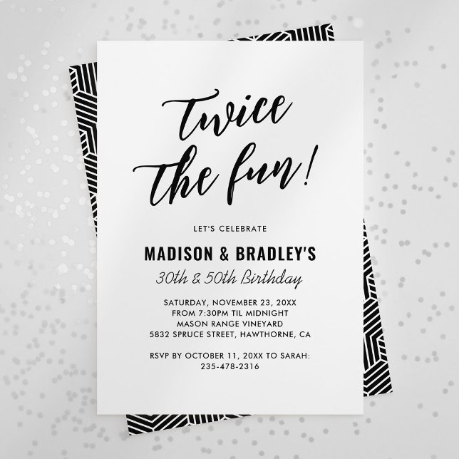 Invitation anniversaire double Modern Twice the Fu (Créateur téléchargé)