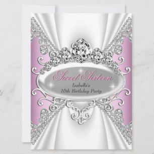 Invitation Anniversaire Douce 16 Princesse Rose Diamants Gran