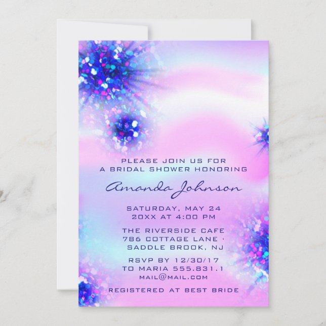 Invitation Anniversaire Doux 16e Holographique bleu rose (Devant)