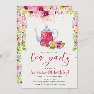 Invitation Anniversaire doux et vibrant superbe de thé