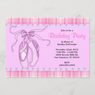 Invitation Anniversaire doux MIGNON de ballerine de rose de