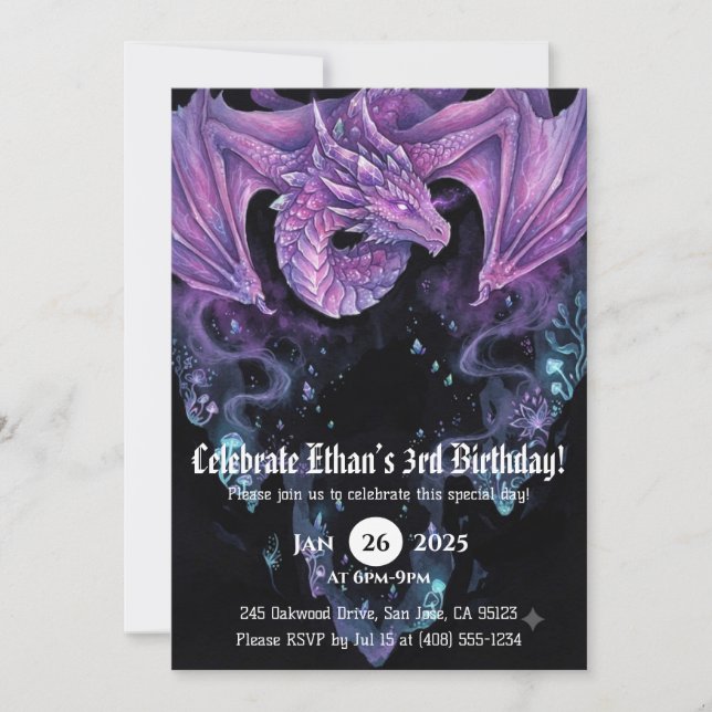 Invitation Anniversaire Dragon Aquarelle (Devant)