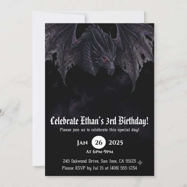 Invitation Anniversaire Dragon Aquarelle (Devant)