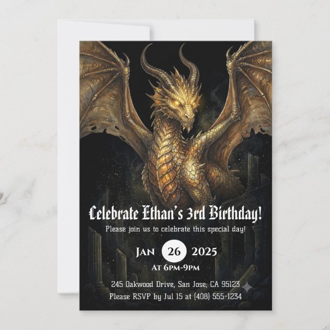 Invitation Anniversaire Dragon Aquarelle (Devant)