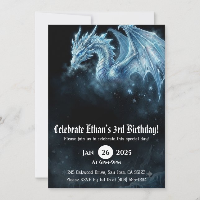 Invitation Anniversaire Dragon Aquarelle (Devant)
