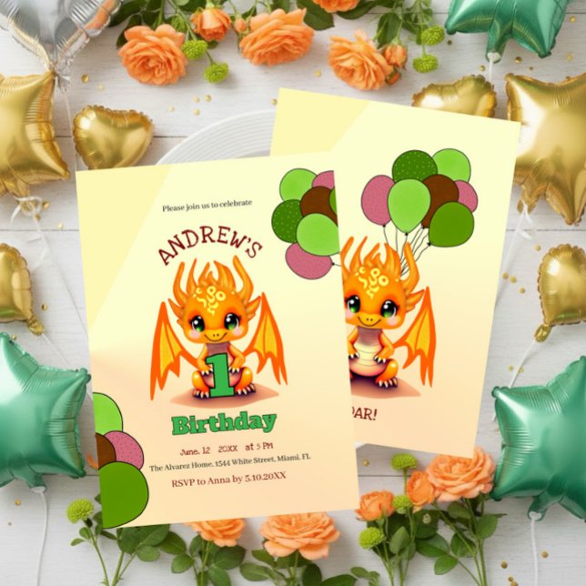 Invitation anniversaire Dragon Orange (Créateur téléchargé)