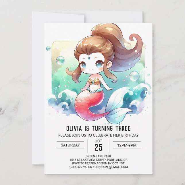 Invitation Anniversaire Dreamant Elegant Mermaid (Devant)