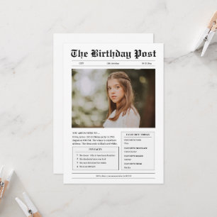 Invitation Anniversaire drôle de l'ado de journal noir et bla