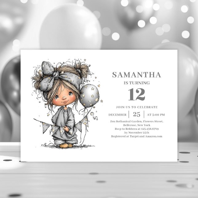 Invitation Anniversaire Drôle Fille 10 ans Fête Noir Or (Funny Teen Girl 10th Birthday Black Gold Party invitation)