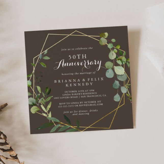 Invitation Anniversaire du 50e Mariage Brown d'or géométrique (Créateur téléchargé)