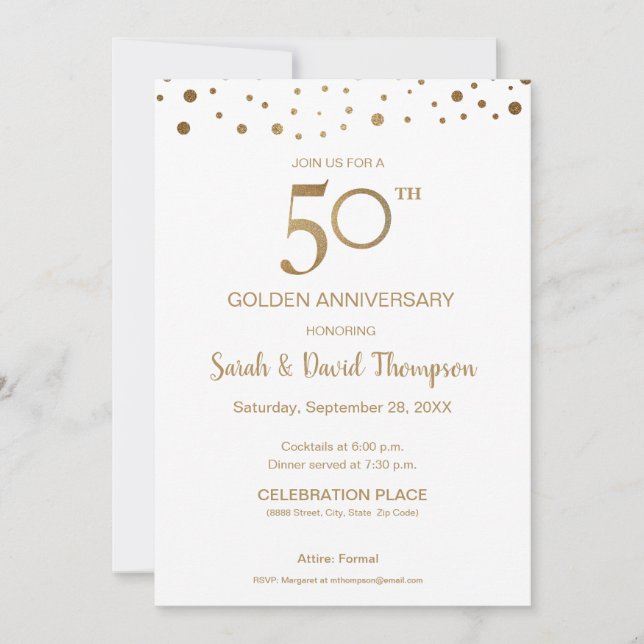 Invitation Anniversaire du 50e Mariage d'or personnalisé (Devant)