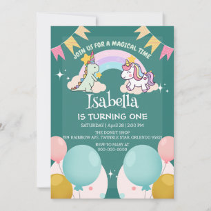 Invitation Anniversaire du ballon arc-en-ciel Cute Dinosaur U