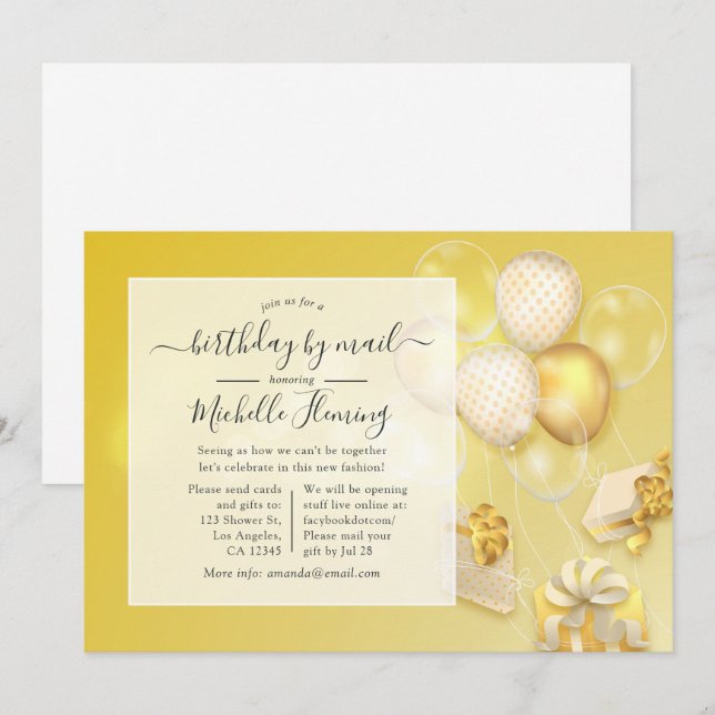 Invitation Anniversaire du ballon par fête postale (Devant / Derrière)